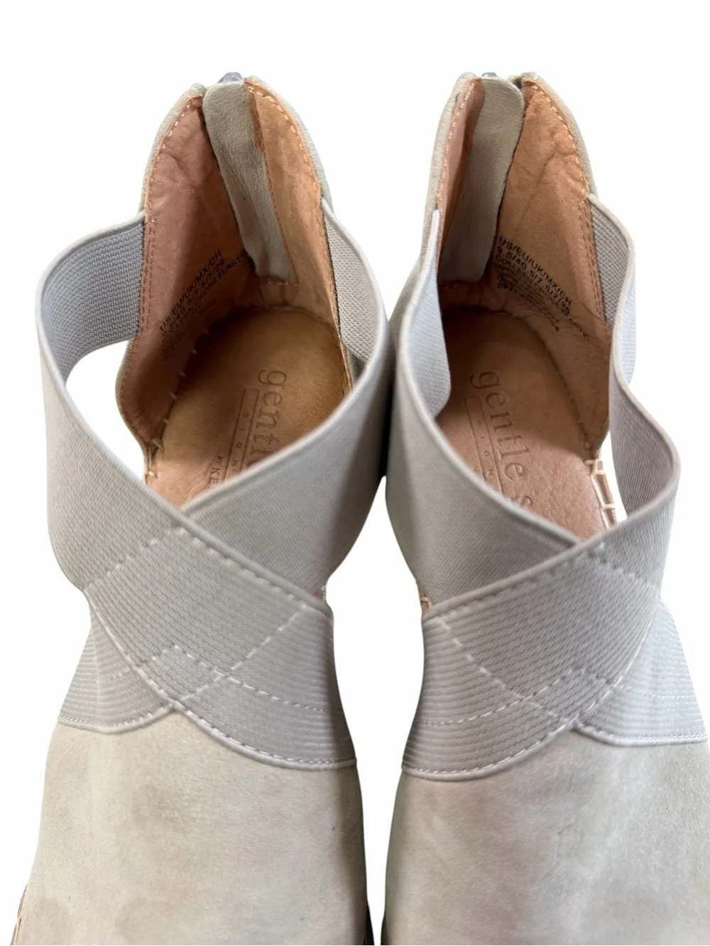 Gentle Souls Colleen Cross Elastic Espadrille Wedge Sandals Suede Taupe 9.5